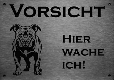 Edelstahl Warnschild American Staffordshire Terrier VORSICHT Freilaufender Hund! Betreten auf eigene Gefahr!